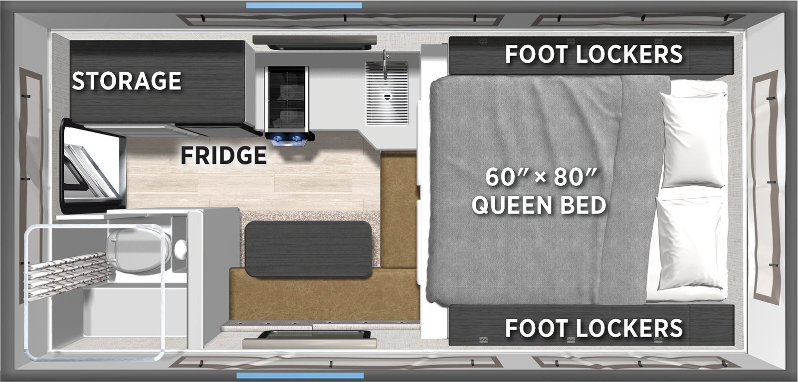 The Real Lite Truck Camper SS-1608 floorplan features include: toilet.